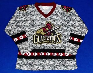Rare Gwinnett Atlanta Gladiators Sga Camo Camouflage Hockey Jersey Youth Size Xl