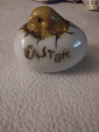 Victorian Blown Milk Glass Easter Egg Chick Hatching Antique Cold Paint