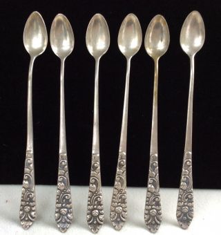 Antique Ice Tea Spoons Set Of 6 Marked Silver - Plate Mf800