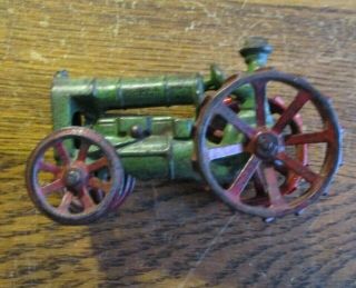Antique Arcade? Green And Red Painted Cast Iron Tractor About 4 1/2 " Long
