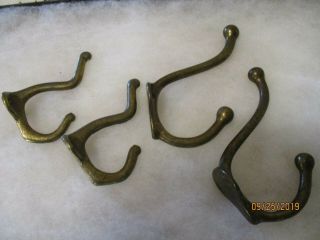 4 Vintage Brass Coat Hooks 3 " & 3 - 1/2 "