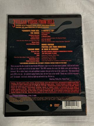 3 Vulgar Videos From Hell DVD Pantera Music Videos Cowboy from hell RARE 2