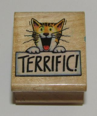 Cat Terrific Rubber Stamp All Night Media Rare Design Retired Grading Papers Wm