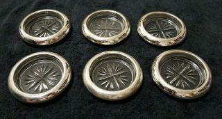 Vintage Set Of 6 F.  B.  Rogers Sterling Silver.  925 & Glass Coasters