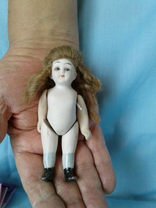 4 1/2 " Antique German All Bisque Doll With Wig