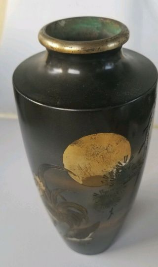 Japanese Bronze Vase With Silver Inlay