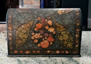 Vintage Hand Painted Floral Rectangular Wooden Box W/domed Lid