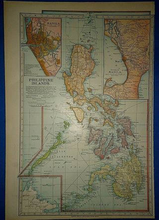 Vintage Circa 1904 Philippine Islands Map Antique & Authentic - S&h