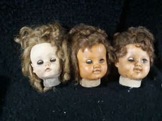3 Vintage Rubber Doll Heads For Creepy Halloween Display Scary Heads Only