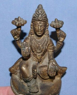 Wonderful Antique Indian Hindu Bronze Seated God Lord Vishnu Statue - C1900