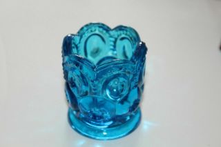 Vintage Blue Moon & Stars Pattern Glass Toothpick Candle Holder