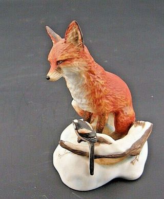 Red Fox Figurine Jay Bird Snow Scene By Peter Barrett