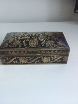Antique Indian Black Enamel/brass Box