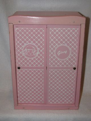 Vintage Pink Wooden Wardrobe W/sliding Doors Made For Vogue Ginny Dolls