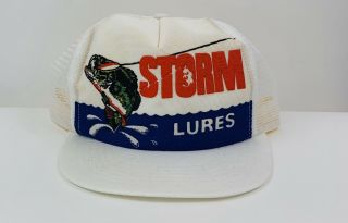 Vtg Storm Lures Fishing Mesh Trucker Hat Snapback Cap Made In Usa