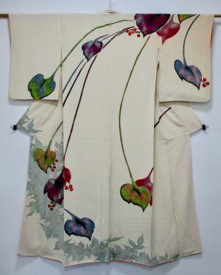 Japanese Kimono Silk Semi - Antique Houmongi / Very Rare Pattern / Vintage /405