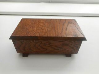 Vintage Solid Oak Hinged Lid Box With Internal Divider On Runner Feet 19.  5 Cm