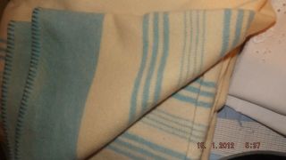 Vintage Pure Wool Large Blanket - Countess - Blanket Blue Stripe Onedge