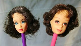 Vintage 1960s Mattel Barbie & Francie Doll Heads Brown Hair For Repair,  Parts Or