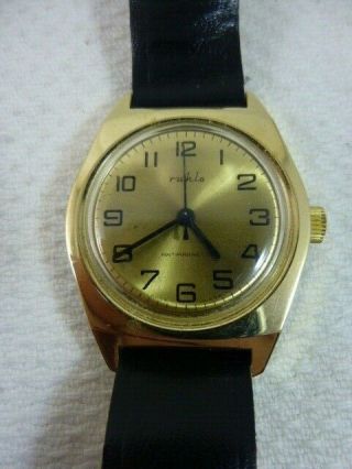 Vintage Ruhla Watch Made In Gdr Germany Gold Face Clear Numerals
