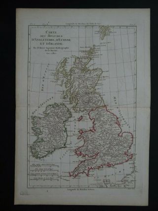 1780 Bonne Grenet Atlas Map British Isles - England - Scotland - Ireland - Uk