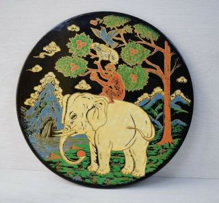 Antique Plate The Four Harmonious Friends Tibetan Painting Bhutanese Folk Art