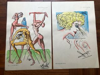 Salvador Dali Spanish Artist Watercolor Drawings On Paper Signed A1