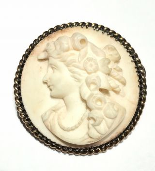 Antique Victorian Deeply Carved Stone Maiden Cameo Brooch Gold Filled