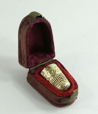 Antique Victorian Sterling Silver English Thimble W/ Silk Velvet Case Box Sewing