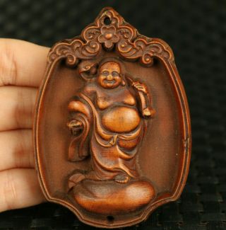 Rare Chinese Old Boxwood Hand Carving Buddha Statue Netsuke Pendant Gift