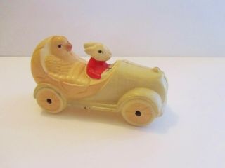Antique Vintage Celluloid Easter Bunny With Chick In A Car Rattle Toy