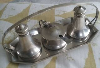 Vintage Silver Plated/epns 3 Piece Cruet Set On Tray Entertaining Chic Read