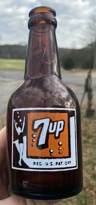Rare Early Amber 7up Seven Up Acl Bottle Houston Texas Tex
