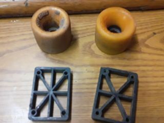 Vintage Oldschool Skateboard Parts Risers And 2 Different Wheels G&s Powell Sim
