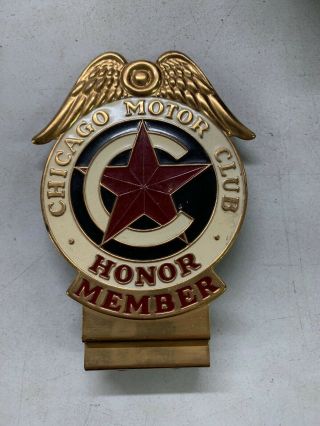 Vintage Chicago Motor Club Honor Member License Plate Topper Rare Piece