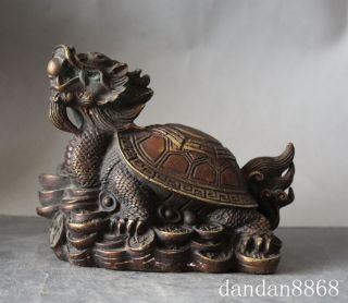 Old Chinese Fengshui Bronze Money Coin Ingot Dragon Turtle Tortoise Lucky Statue