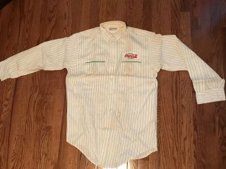 Vintage Coca Cola Fishtail Patch Striped Work Uniform Shirt 50’s Or 60’s Rare