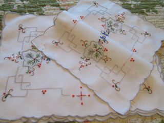 Vintage Hand Embroidered Madeira Style Table Place Mat Set - Set Of Six