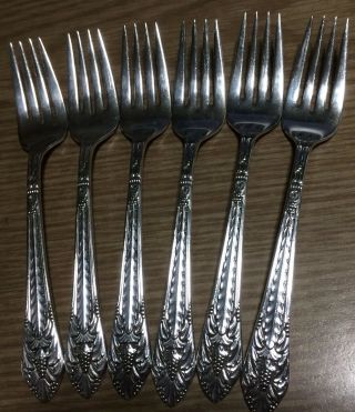 Six (6) Marquise Antique Silverplate Salad Or Dessert Forks By 1847 Rogers Bros.