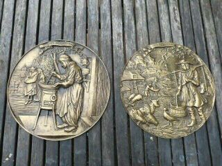 Lovely Vintage Solid Embossed Brass Wall Plaques.