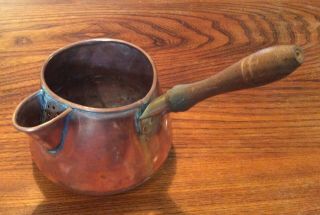 Antique French Copper Jug With Strainer And A Wooden Handle