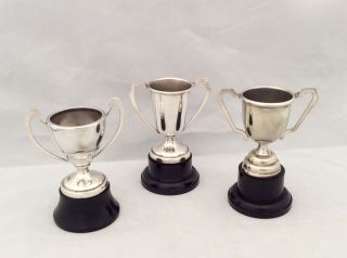 Trio Of Small Vintage Silver Plated Trophies With Stands Not Engraved