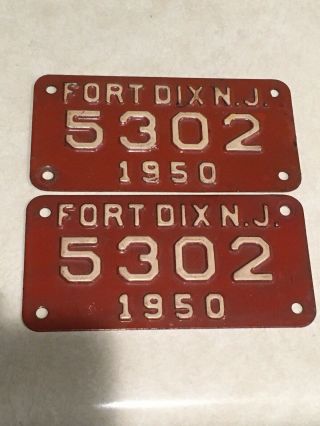 Rare 1950 Fort Dix Jersey Military Base License Plate Tag
