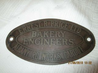 Antique Brass Makers Plaque,  Ernest R Price Ltd.  Bakery Engineers.  Albany Rd Wo