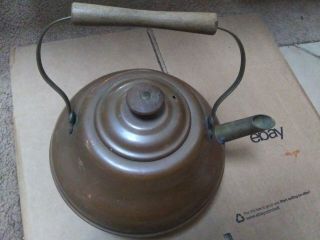 Antique Vintage Copper Tea Kettle With Wood Handle - Looks Old - Unbranded