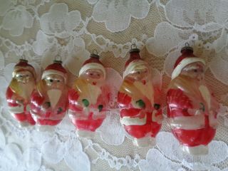 5 Antique Santa Claus Glass Christmas Ornaments Small 2 3/4 " Feather Tree