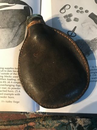 Revolutionary War 18th Century Leather Shot Bag With Glass Spout 1700’s 4 1/2 In
