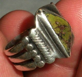 Antique C1910 Navajo Coin Silver Ingot Ring Unusul Triangle Green Turquoise Vafo