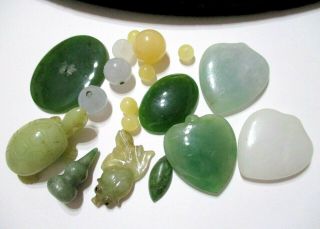 Mixed Group Of Antique/vintage Chinese Jadeite Jade & Nephrite Pendants & Beads
