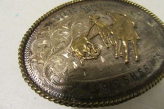 RARE Sterling Silver 1975 Team Roping Rodeo H.  S.  3rd State Champion Belt Buckle 2